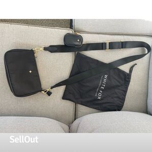 White Fox Black Crossbody Bag Gold Accents Medium w/ Pouch